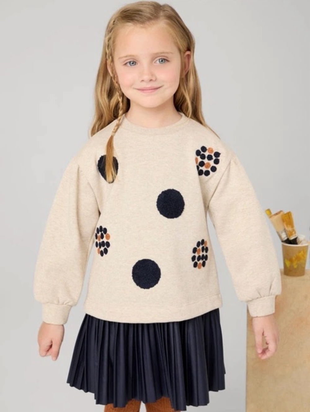 Mayoral Polka Dot Sweatshirt and Navy Dress